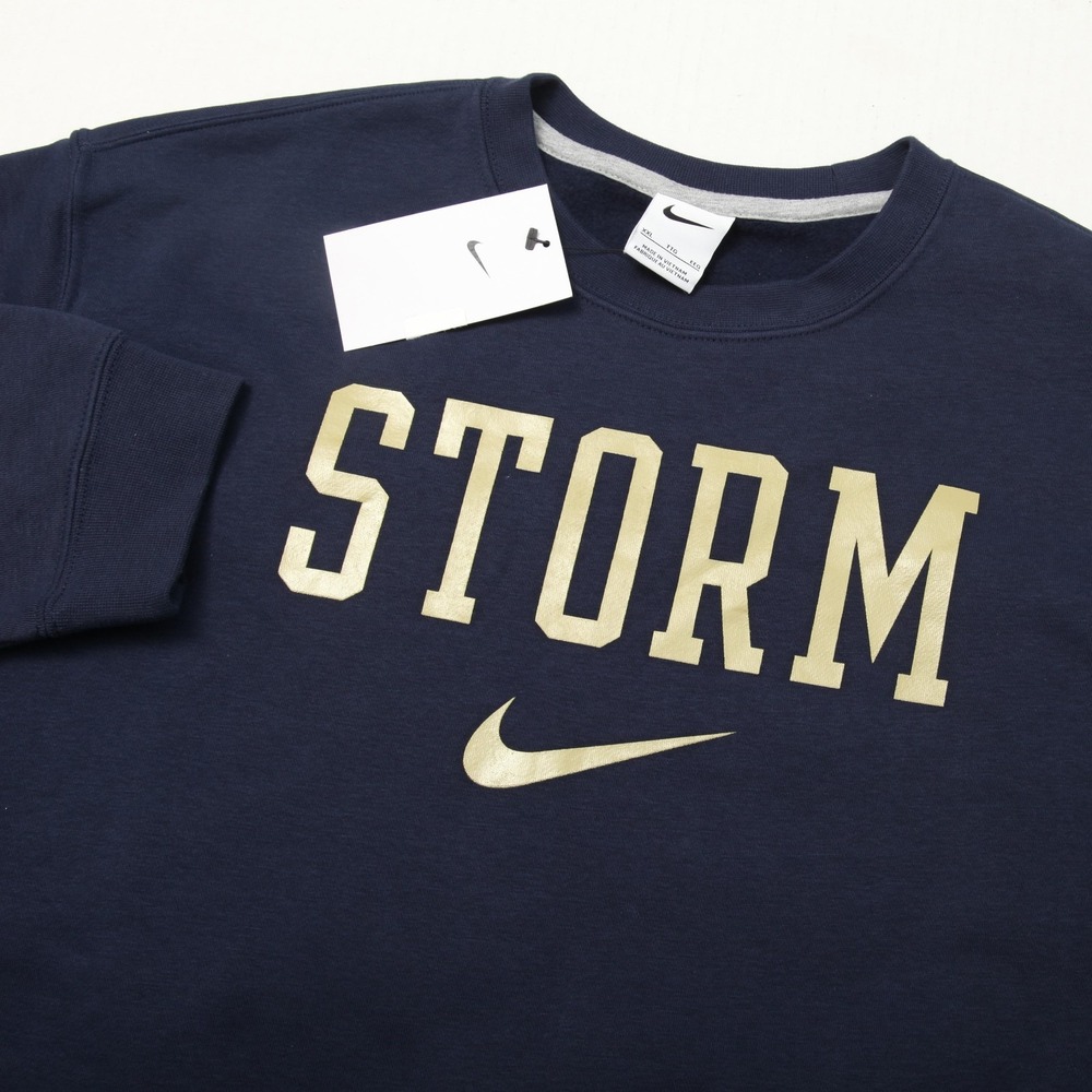 Nike Sweatshirt Mens 2XL Navy Club Fleece Crew Storm Swoosh Pullover Logo